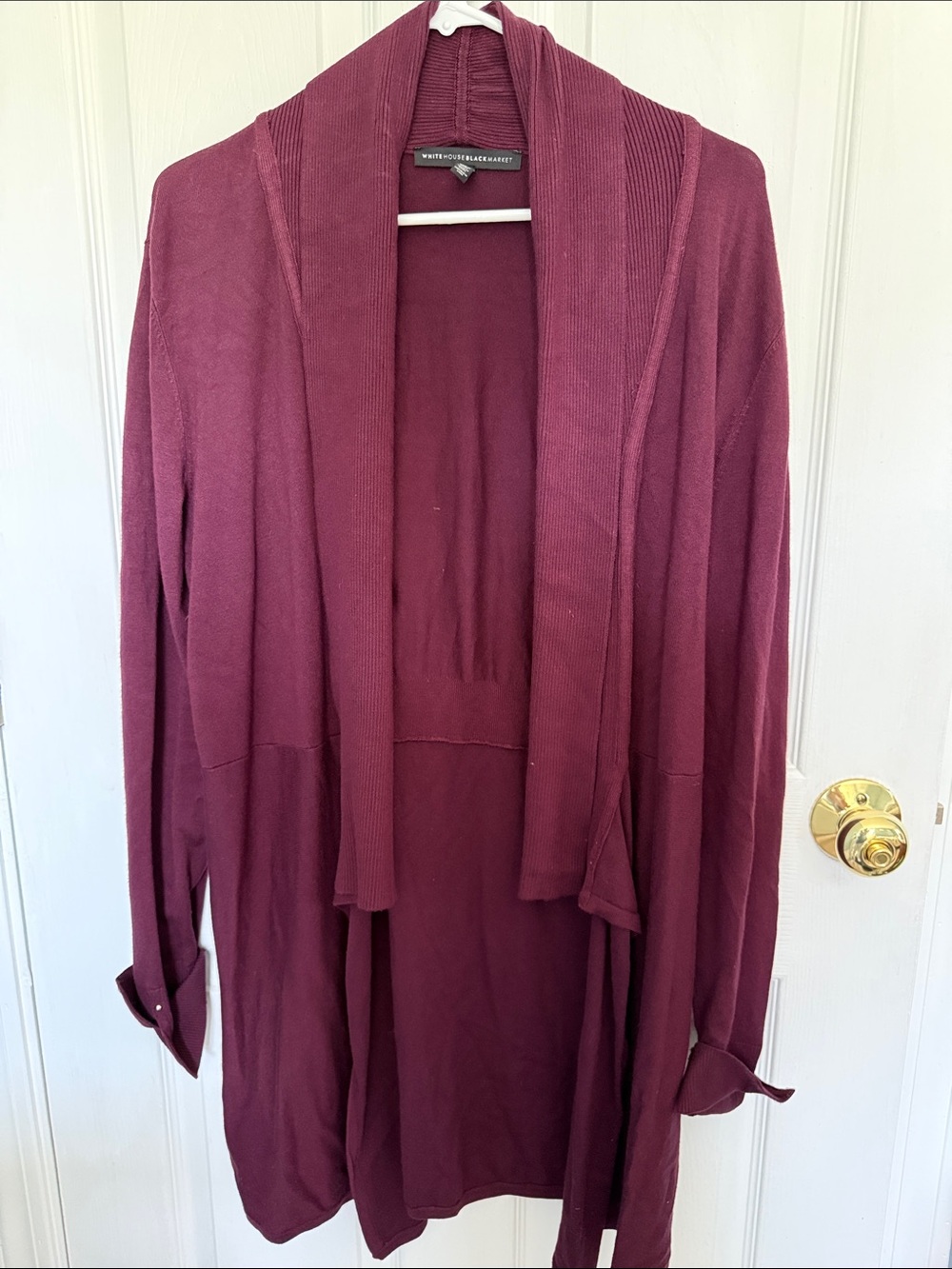 White House Black Market Open-Front Cardigan in Burgundy